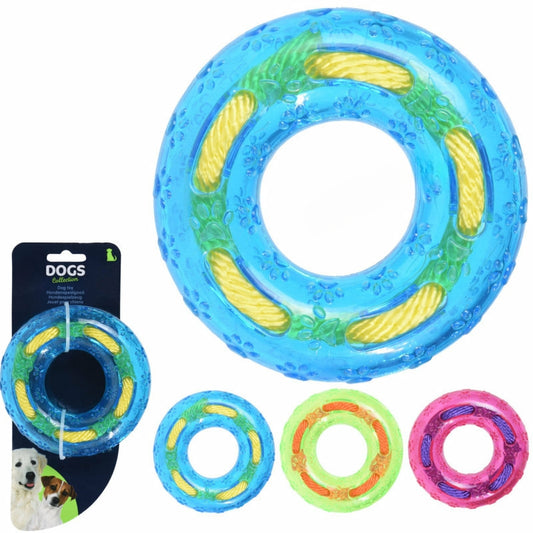 Hundespielzeug rund mit Seil 12 cm x 3,5 cm in 3 Farben