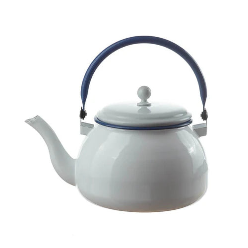 Münder Email Wasserkessel emailliert 20,0 cm x 23,0 cm x 16 cm 2 Liter, Farbe weiß mit blauem Rand