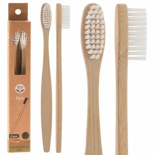 2er Set Zahnbürsten "Bambus" 1,3 cm x 17,5 cm